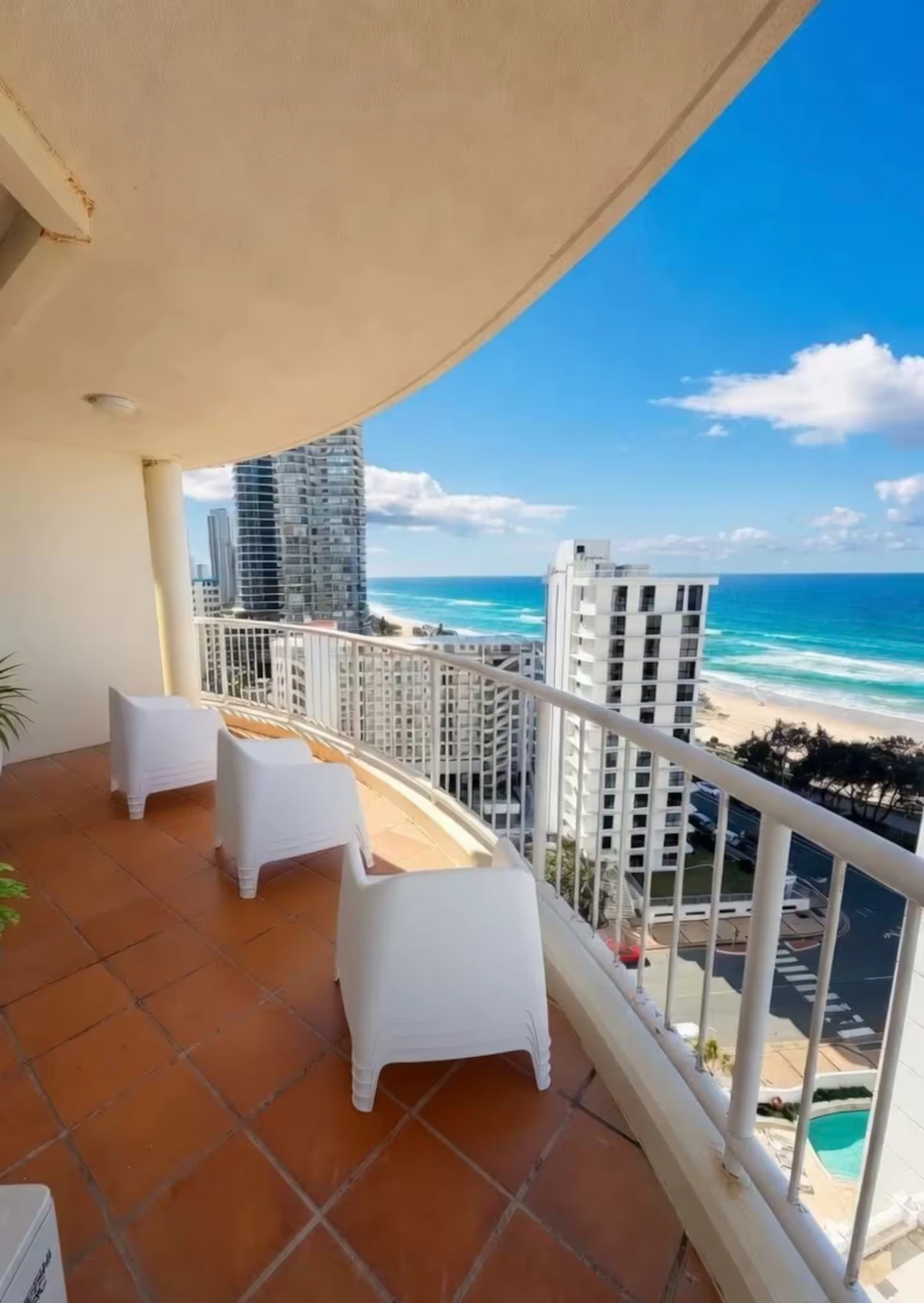 Curved balcony overlooking the beach